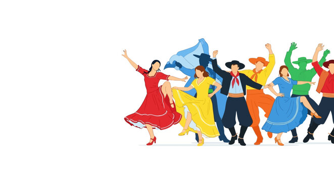 Group of People Performing Traditional Folk Dances in Vibrant Colorful Outfits