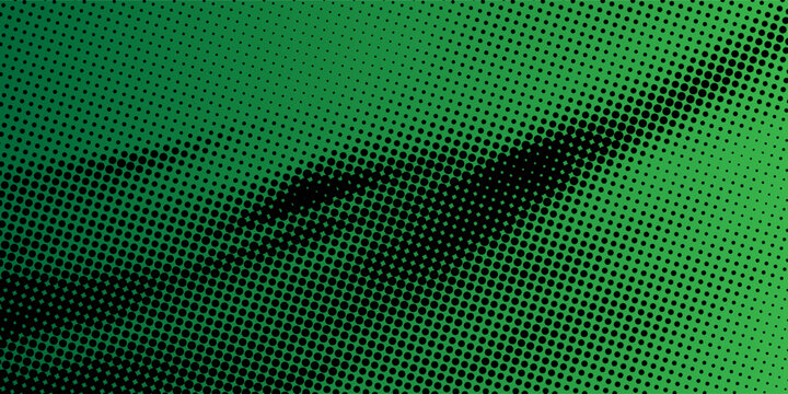 Abstract black and green halftone background with gradient dot pattern, monochrome dynamic comic pop art backdrop design
