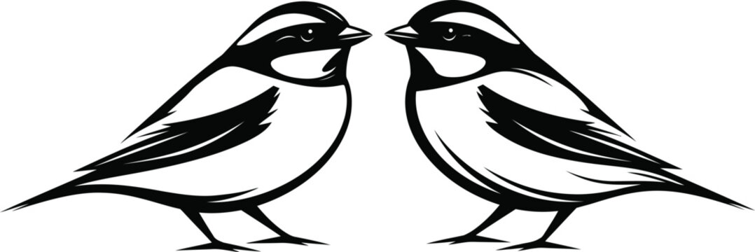 Minimalist black and white illustration of two facing birds