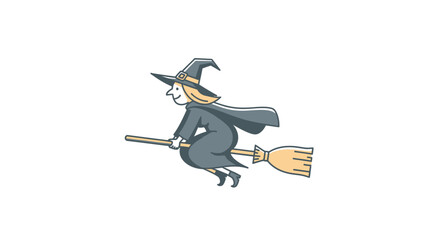 Fototapeta premium Cartoon witch on broomstick flying against white background illustration