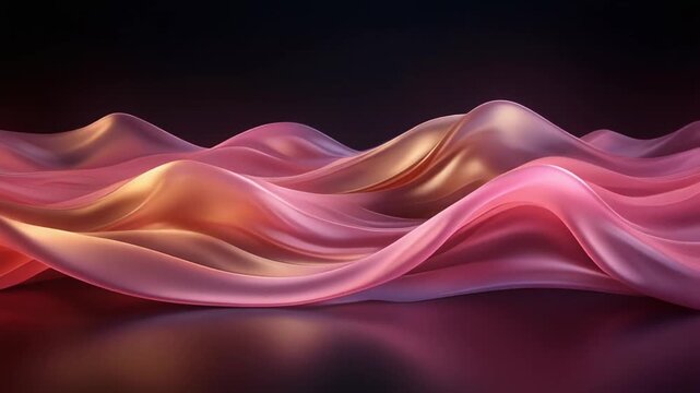 Seamless Loop of Abstract Expanding Pink and Golden Liquid Silk Waves on Dark Background, Cinematic Full HD Motion Graphic