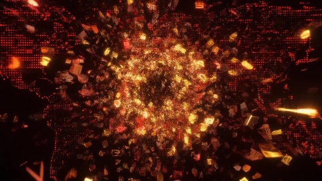 Dynamic Abstract Global Digital World Map Exploding and Fragmenting, Illustrating Financial Crisis or Data Breakdown, Seamless Loop Full HD Background Animation