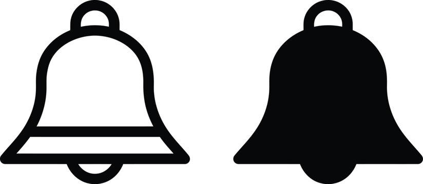 Notification alert bell icon set in outline and solid vector style
