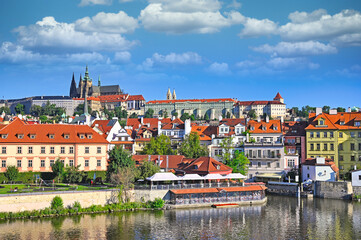 Fototapeta premium Prague Castle and Saint Vitus Cathedral Overlooking Vltava River in Prague