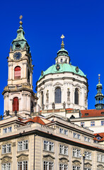 Obraz premium St. Nicholas Church Baroque Dome and Bell Tower in Lesser Town Prague