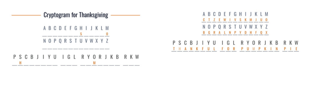 Family game cryptogram puzzle for Thanksgiving celebration  
