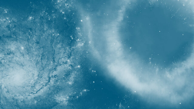 Abstract starry sky illustration with blue mist and cloud layers
