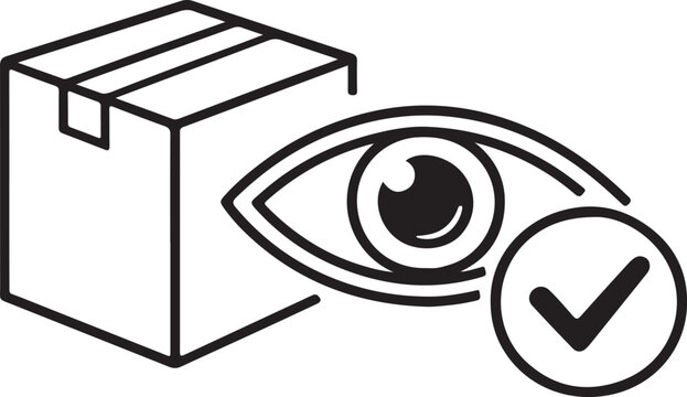 Product transparency icon with eye and checkmark badge in clean thin line style