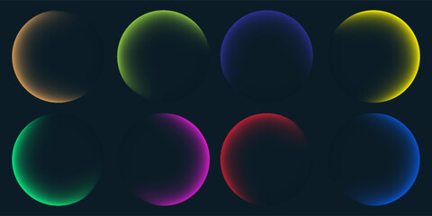 Abstract glowing neon circle frames set isolated on dark background, futuristic colorful magic light rings design bundle © Muhammad