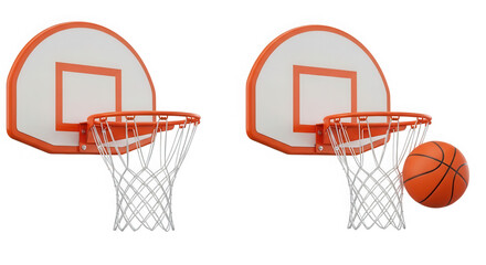 Naklejka premium Basketball hoop with net and basketball ball illustration icon set isolated on transparent background