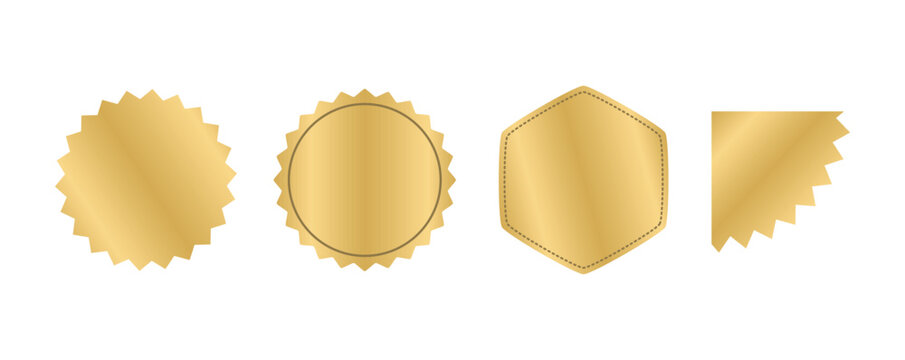 Luxury gold badge and label collection. Premium metallic sticker and seal set. Elegant golden emblem banner design. Decorative award label vector elements.