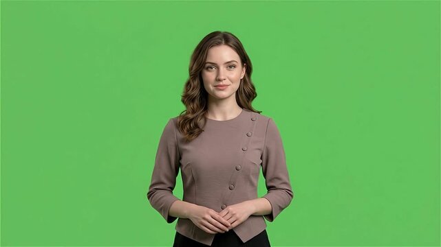Professional Woman Presenting and Speaking on Green Screen for Dynamic Media