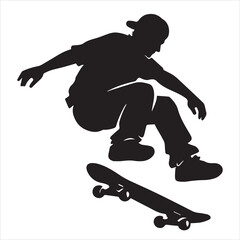 Fototapeta premium Skateboarder, skateboard silhouette, black icon, action sports, extreme, athletic
