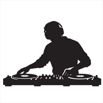 DJ, music producer, turntable, silhouette, black, vector icon
