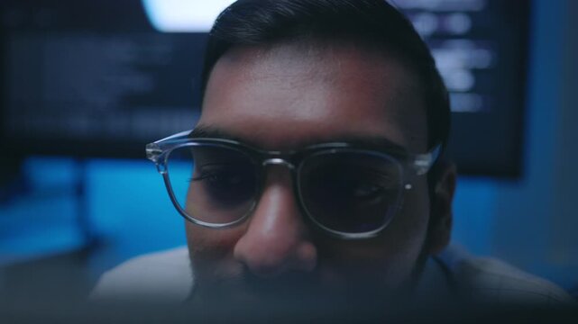 Cyber Security Specialist Monitoring Script Reflection on Glasses