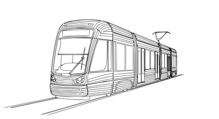 Modern tram on railway tracks moving. © Lailai