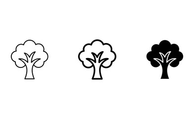 Fototapeta premium Tree Icons Set, Simple Outline and Silhouette, Nature and Growth Symbols, Vector Graphics