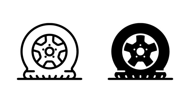 Flat Tire Icons, Car Wheel Problems, Vehicle Maintenance, Roadside Assistance, Vector Set