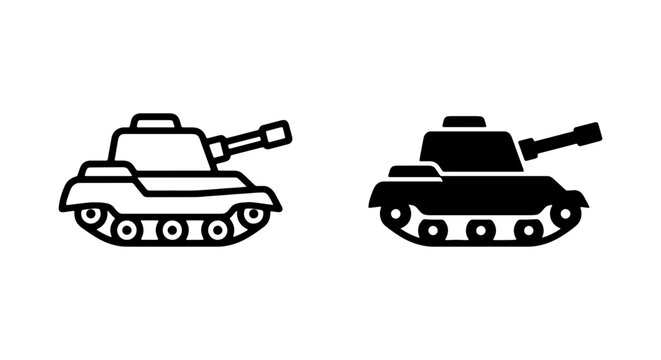 Military Tank Icons, Armored Vehicle Symbols, Combat Machine Vector Graphics, War Equipment Set