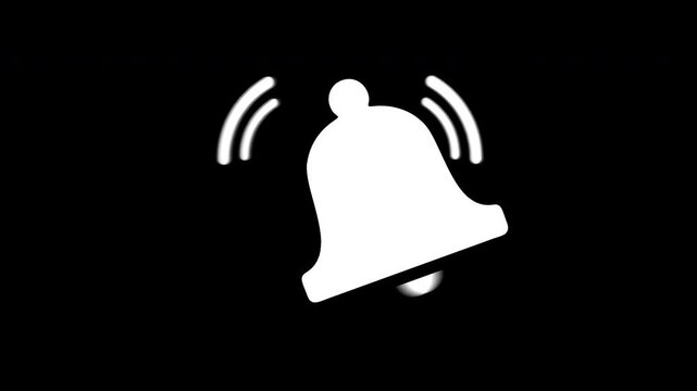 White ringing bell icon animation with notification sound waves on a transparent background for alert reminders and message signals for digital interface design and social media apps