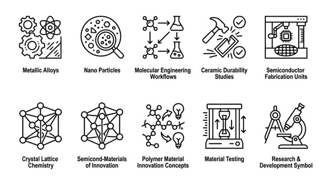Collection of Science and Technology Icons Representing Innovation and Research.