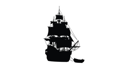 Tall sailing ship with detailed rigging black silhouette © MDSAJIB