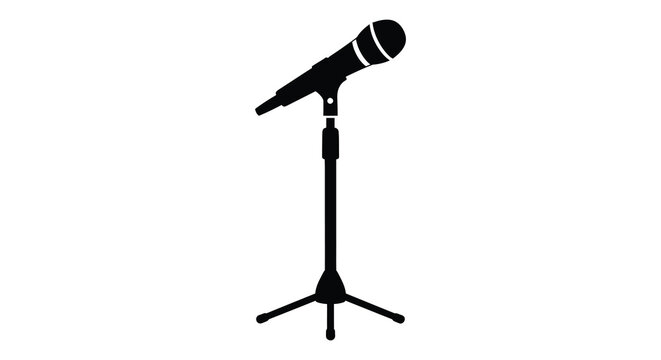 Microphone with stand black silhouette on white background