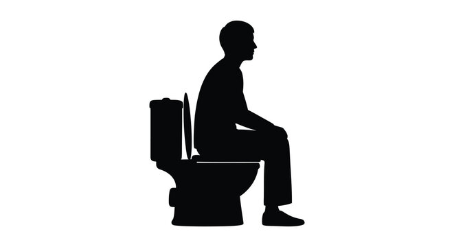 Man Sitting On Toilet Silhouette Against White Background