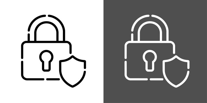 鍵と盾のセキュリティモノクロ線画アイコンビジュアル