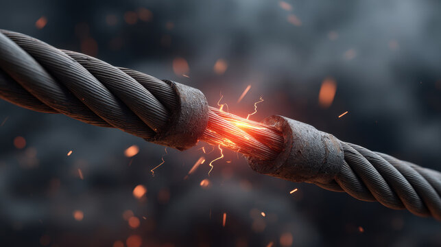 Electrical wire overheating short circuit damaged cable metal wire fire spark heat damage broken connection industrial hazard electricity power line copper wire twisted wire conductor cable fault