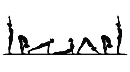 Obraz premium Silhouette of a woman performing the sun salutation yoga sequence in this artistic studio photo
