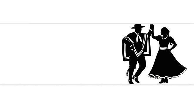 Chilean Cueca Dancers Silhouette Illustration