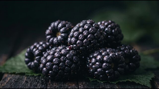 Fresh Blackberries In Dark Moody Macro Close Up
