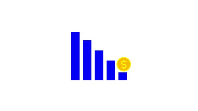 Business loss falling down with dollar icon, financial graph chart animation.