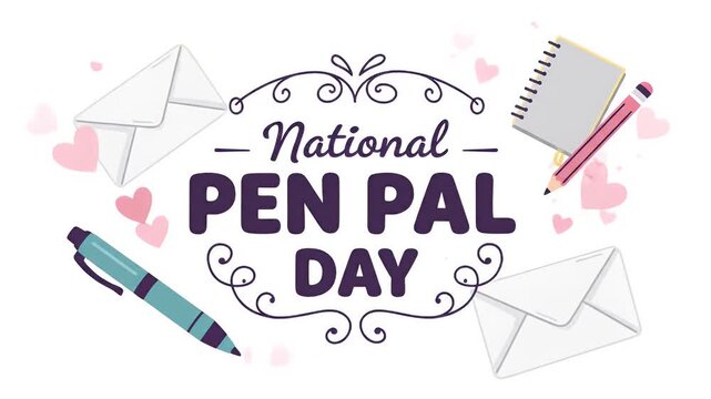 National pen pal day celebration with envelopes and stationery on a white background