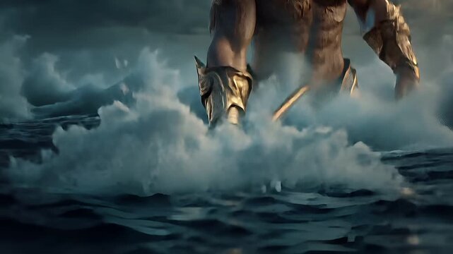 Greek mythology god Zeus. Fantasy. A vivid portrayal of a mythical figure, likely a deity or warrior, set against a stormy sky.