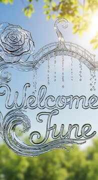 Elegant welcome june greeting with floral and vintage design.
