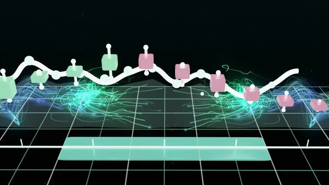 Translucent cyan bar appearing, white waveform rising and cuboid markers aligning to show data