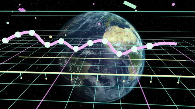 Thin bar appearing triggers grid extending as pink line linking nodes visualizing Africa data