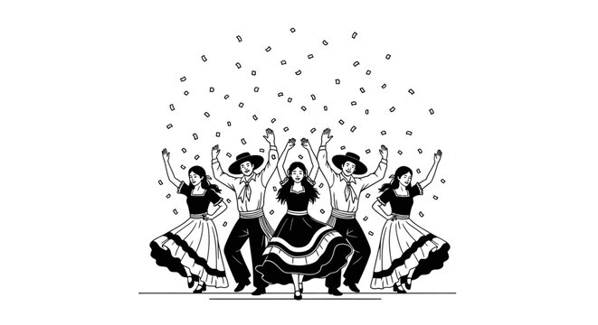 Traditional Folk Dancers Celebrating with Confetti