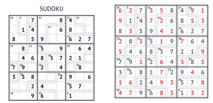 Sudoku puzzle grids with filled and empty cells for brain exercise  