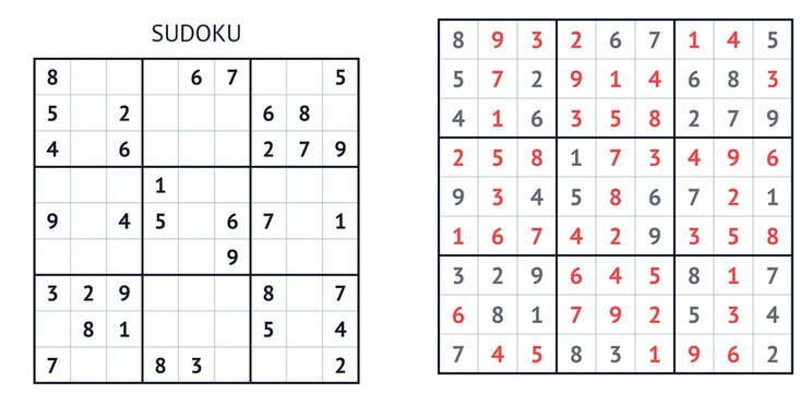 Classic Sudoku puzzle grid with completed solution  