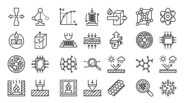 Collection of science and technology icons and symbols.