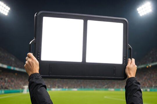 Blank football substitution board mockup in stadium at night