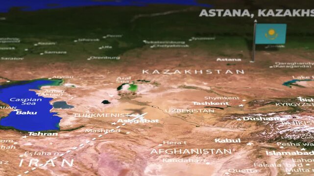 Flight From Asmara ERITREA to Astana KAZAKHSTAN with flag pins