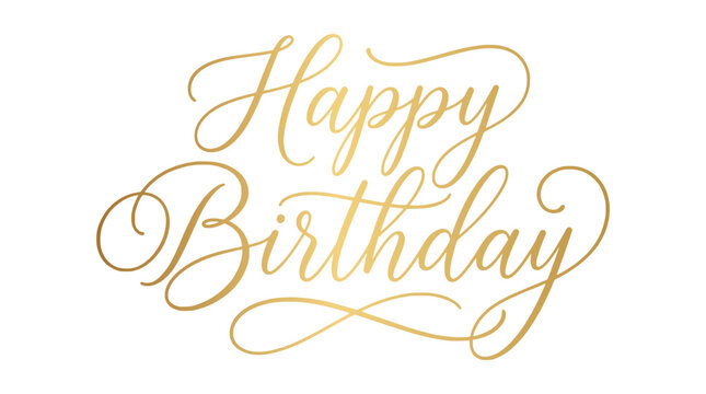 Luxurious Golden Happy Birthday Calligraphy Typography Design, perfect for elegant celebrations and festive greetings, adding a touch of sophisticated shimmer