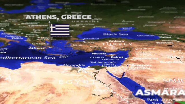 Flight From Asmara ERITREA to Athens GREECE with flag pins