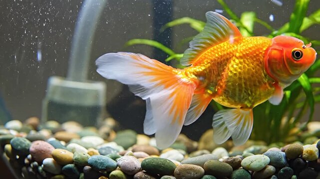 Beautiful Goldfish Swimming Gracefully in a Clean Aquarium.