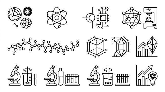 Collection of science and technology icons and illustrations.