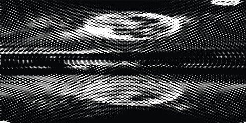 Abstract Black and White Glitch Signal With Digital Static, Scanline Distortion and Soundwave Pattern © Ferdy